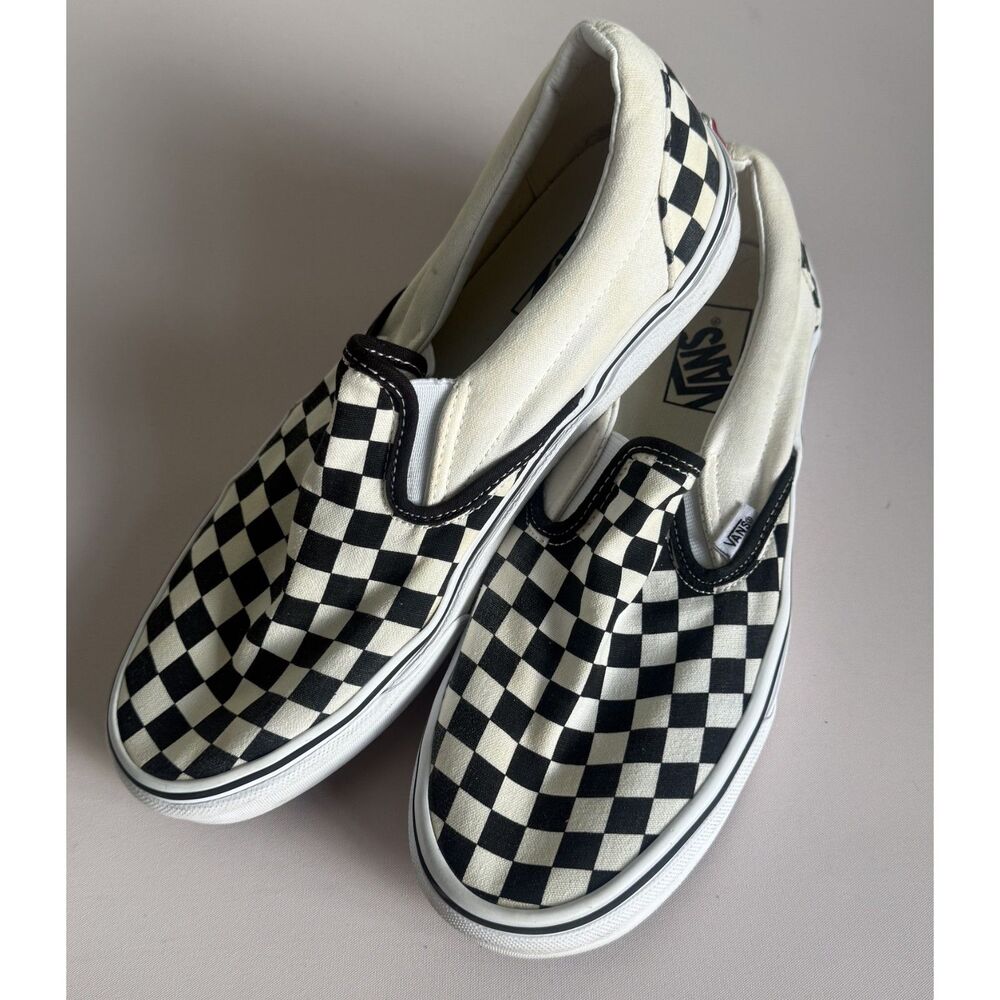 Vans Classic Slip On Checkerboard Black White Mens 9.5 Womens 11 Shoes